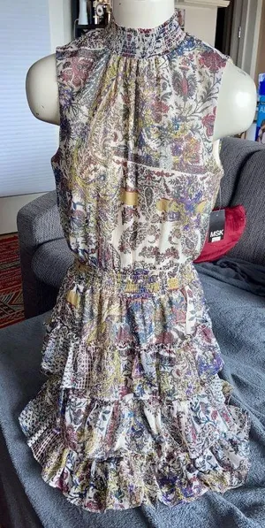 NWT MSK, Macy’s Slvlss Paisley Print Ruffle Dress, Sz M thumbnail 1