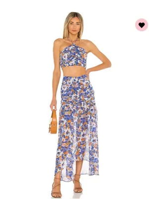 Misa Los Angeles Blue Pansy Selmin Top Blue Floral Halter Crop Top Sz Large thumbnail 4