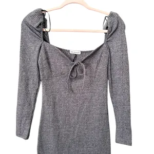 AVEC LES FILLES Ribbed Knit Knee Length Dress Gray‎ Small thumbnail 4