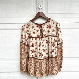 NWT American Eagle Womens Shirt Floral Boho Peasant Long Sleeve Patch Small thumbnail 3