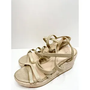 Pelle Moda Gold Metallic Strappy Espadrille Wedge Summer Sandals‎ 6.5M thumbnail 2