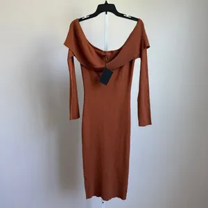 Hera Collection‎ Dress 2XL Brown Off-shoulder ribbed knit midi dress NWT thumbnail 8