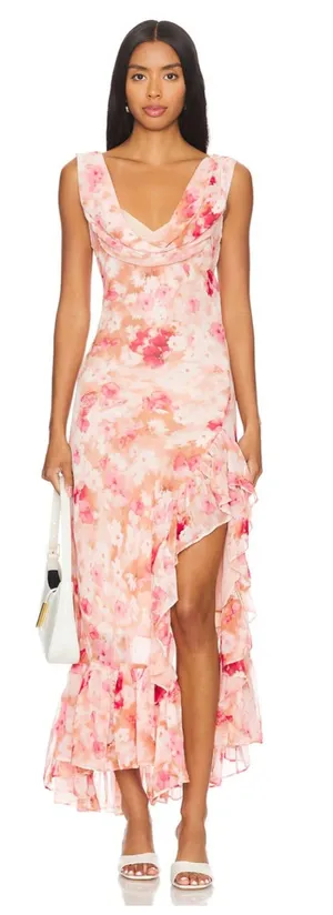ASTR Cecilia Cowl Neck Maxi Dress Small Mauve Pink Floral Wedding Guest Revolve thumbnail 1