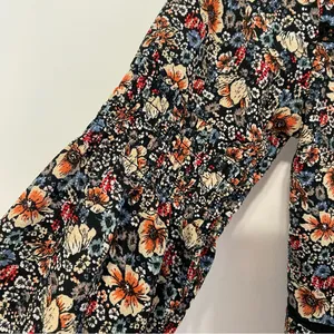 KNOX ROSE Smocked Floral Tie Back Top Black Etc Boho Long Sleeve Peasant Blouse thumbnail 9