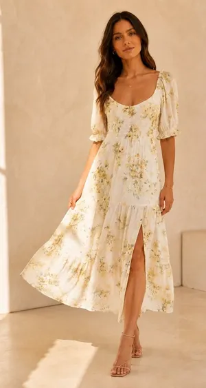 Abercrombie & Fitch Midi Dress Women XS Yellow Floral Smocked Boho Cottagecore thumbnail 1