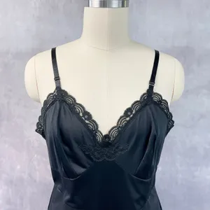 Vintage 50s Shadowline Women Slip Dress Size 42 Black Lace Trim Pinup Coquette thumbnail 4