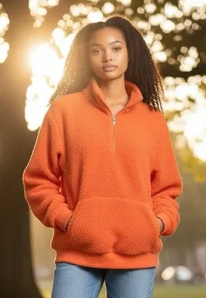 No Boundaries Sherpa Neon Pink Coral Quarter Zip Sweatshirt XL (15-17) thumbnail 1