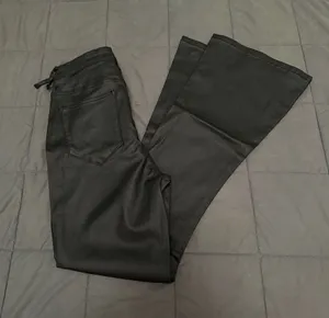 Edikted black leather pants with adjustable waist #leather #biker belt loops torn thumbnail 1