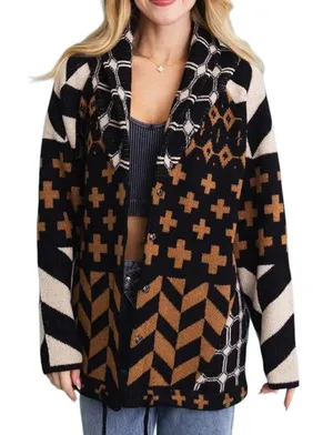 Multicolor geometric street style cardigan sweater Multiple thumbnail 1