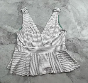 Hem &‎ Thread Gray and White Stripe Tank Top Size Large L thumbnail 1