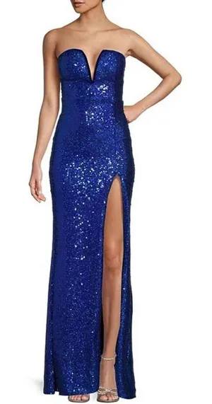 Emerald Sundae Dress XS Strapless Sequin Front Slit Lace‎ Up Mermaid Gown NEW thumbnail 1