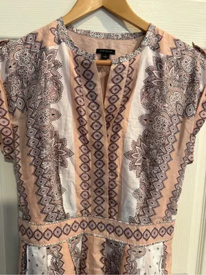 Ann Taylor Blush Pink and Ivory Cap Sleeve Midi Dress with Pockets thumbnail 4