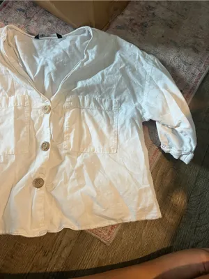 Zara small white top button down thumbnail 2