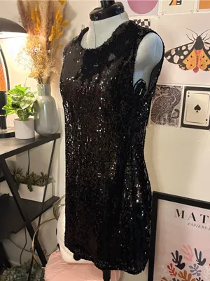 Forever 21 Black Sequin Mini Shift Dress Size Large thumbnail 3