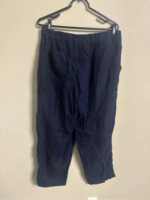 Quince Size XL Dark Navy Linen Elastic Waist Crop Pants Casual Lagenlook Beach thumbnail 2