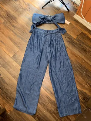 Wide-Leg High-Rise 2 piece set in Indigo Blue thumbnail 1