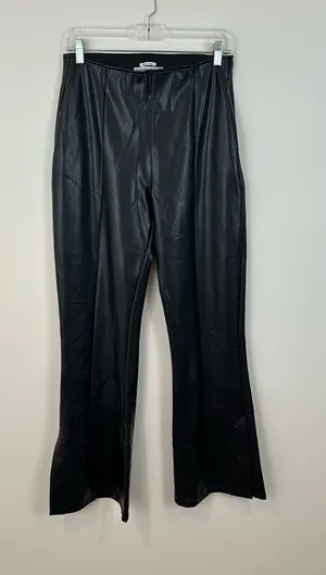 Abercrombie & Fitch Black Faux Leather Flared Pants Slit Ankle Size Medium thumbnail 1