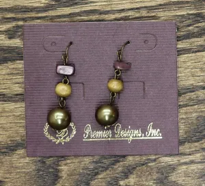 NWT Premier Designs Beaded Stone Dangly Drop Earrings Brass / Purple 1.75" thumbnail 1