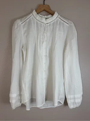 Quince Organic Textured Cotton Peasant Blouse in White size Large $158 thumbnail 8