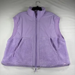 JoyLab Womens Mixed Media Sherpa Fleece Puffer Vest Purple Large New Winter Chic thumbnail 2