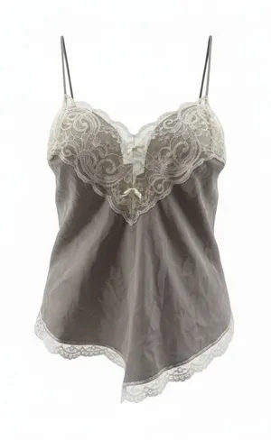 Vintage Pollinaise Silver Grey Cream Lace Camisole Nylon Womens 34 thumbnail 1