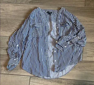 Blue and White Striped Long Sleeve Blouse thumbnail 1