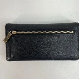 MICHAEL‎ KORS Envelope Wallet Large Black Pebble Leather Tri-Fold Gold Tone Logo thumbnail 5