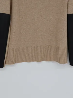 J.Crew Wool Cashmere V-Neck Sweater Small Tan Leather Sleeve Panels Tan thumbnail 10