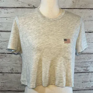 BRANDY MELVILLE T-Shirt Cropped with Pocket American Flag Gray-OS thumbnail 1