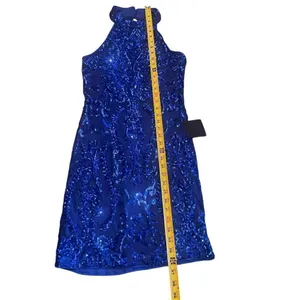 NWT Lulus Glittering Glamour Royal Blue Mock Neck Mini Dress L Bling Sexy Party thumbnail 8