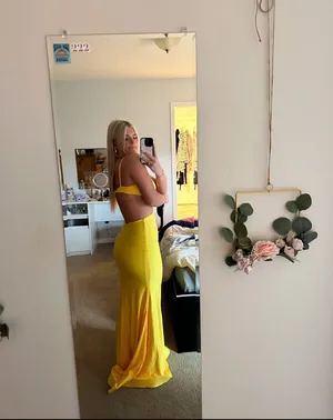 yellow cut out prom dress thumbnail 2