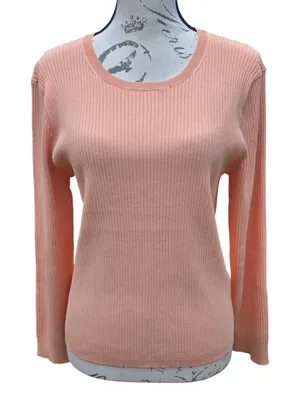 J. Crew‎ NWT Womens Ribbed Knit Sweater Long Sleeve Crew Neck Peach Orange Large thumbnail 1