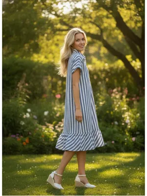 Style & Co. Blue White Striped Flutter Midi Dress Women's Size M NWT thumbnail 5