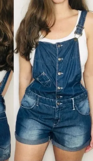 Denim Overall Shorts Small Blue thumbnail 1