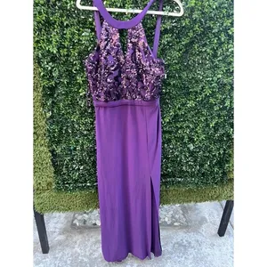 Morgan & Co Womens Purple Sequin Halter Neck Formal Gown Prom‎ Dress Size 8 thumbnail 3