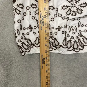 Madewell Top Womens XS Embroidered Sleeveless Bubble Poplin White Brown NZ529 thumbnail 4