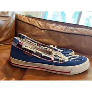 U.S. Polo Assn Boat Shoes 8.5‎ Blue Plaid Canvas Nautical Preppy Loafers JTA3489 thumbnail 4