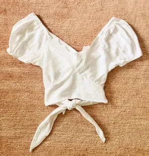 American Eagle White Eyelet Tie-Back Crop Top Size M thumbnail 1
