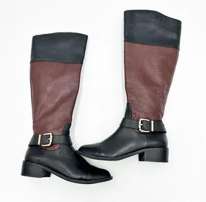 Vince Camuto Leisha Brown Black Leather 6.5 M 36.5 Knee High Riding Boots thumbnail 1