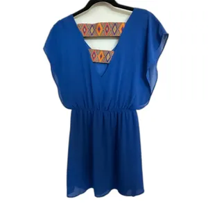 Blue tropical Back Pattern Mini Lined Dress Women's Sz Small thumbnail 2