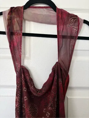 CIDER Red Paisley Mesh Halter Maxi Dress XS Y2K thumbnail 5