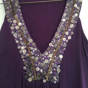 Rain Purple Disc Sequin Gold Bead V-Neck Viscose Top Small thumbnail 2