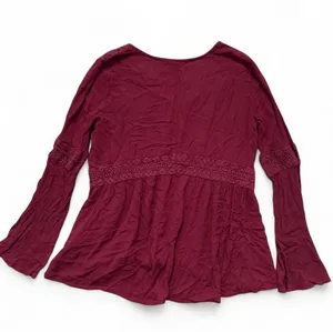Burgundy Hollister Co. long sleeve babydoll blouse with intricate crochet lace detailing thumbnail 2
