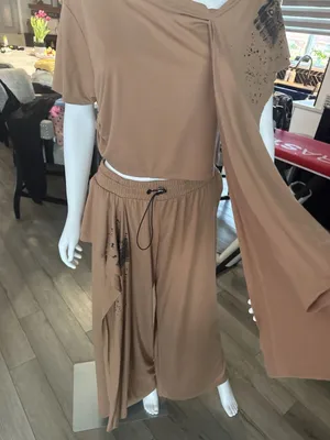 BUKEZY Brown 2-Piece Crop Top and Wide Leg Ruffle Pant thumbnail 8