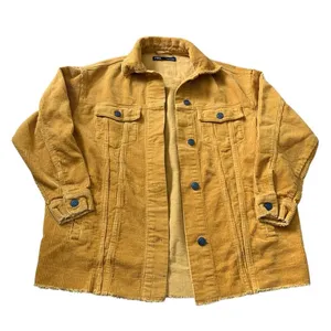 Zara Corduroy Shacket Women XS Mustard Yellow Frayed‎ Hem Boho Utility Core thumbnail 1