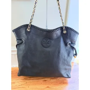 Tory Burch Marion Slouchy Whipstitch Tote Black Pebbled Leather Large thumbnail 6