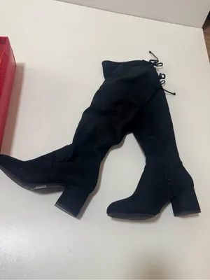 Kelly & Katie Black Suede-Look Over-the-Knee Block Heel Boots thumbnail 9