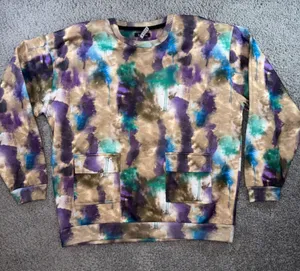 Boohoo Womens Abstract Tie Dye Tracksuit Set Cargo Sweatshirt Joggers Purple L thumbnail 1