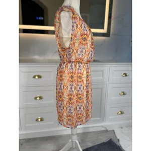 As You Wish Shift Dress Womens L Orange Abstract Print Chiffon Lined Cap Sleeve thumbnail 6