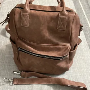 Urban Expressions Brown Faux‎ Leather Mini Backpack Convertible Crossbody Bag thumbnail 1